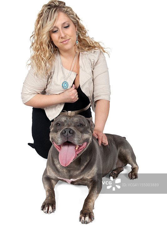 大型比特斗牛梗犬和主人图片素材