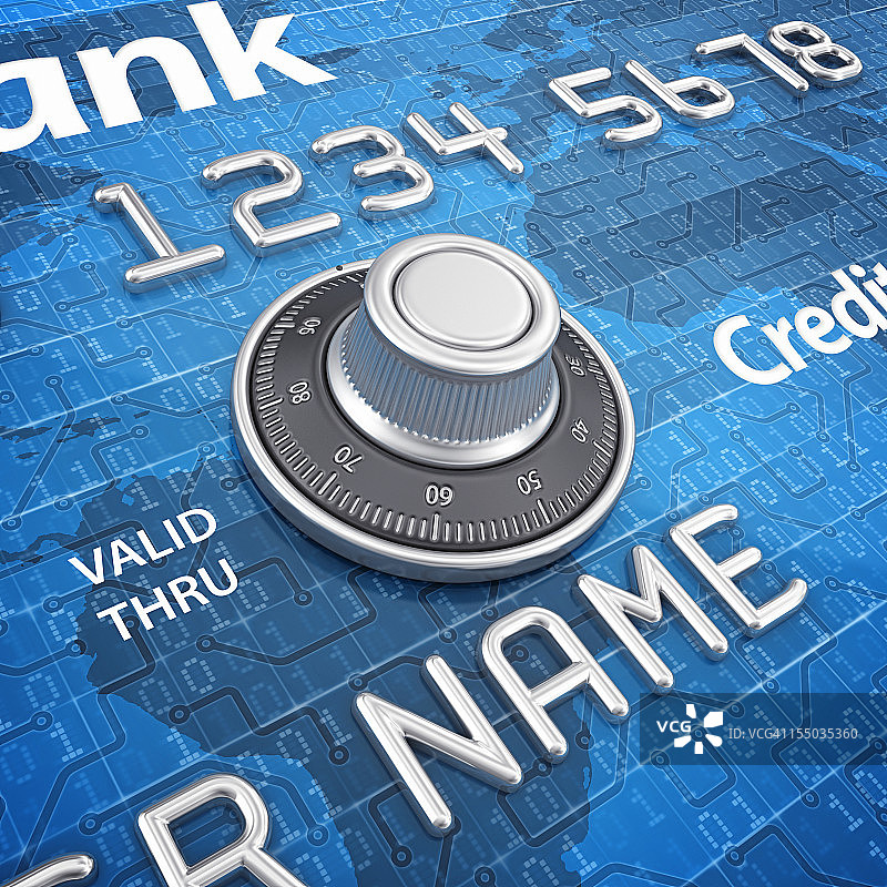 信用卡上的密码锁图片素材