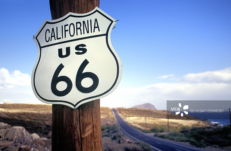 加利福尼亚州66号公路木杆路标图片素材