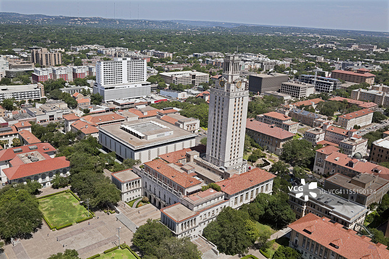 奥斯汀德克萨斯大学校园钟楼航拍图片素材