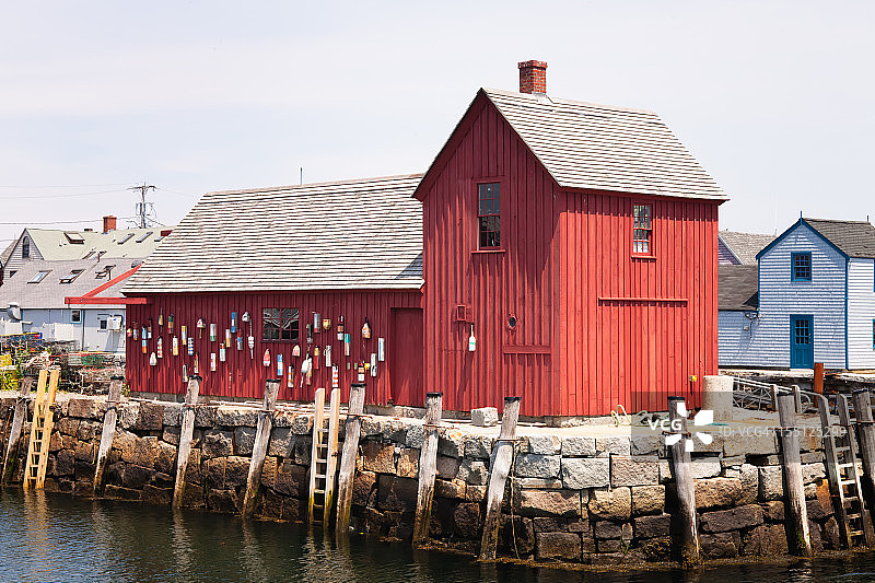 马萨诸塞州罗克波特内港的渔棚图片素材