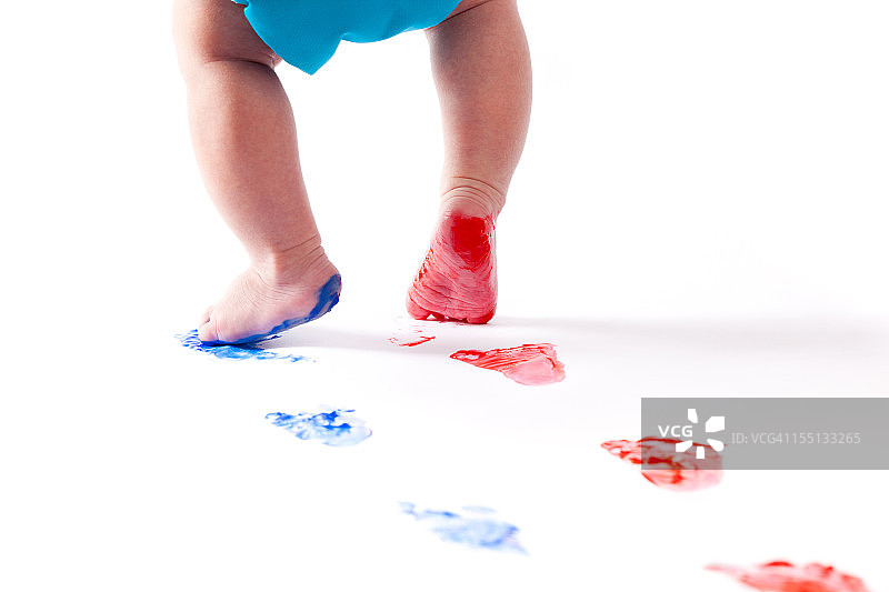 宝宝的脚印，蓝色和红色图片素材