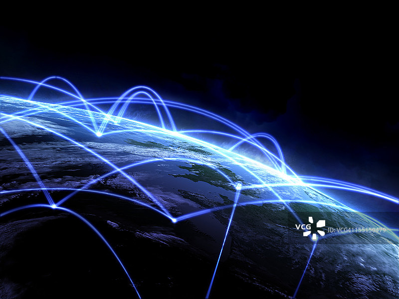 地球上空的3D光线图片素材