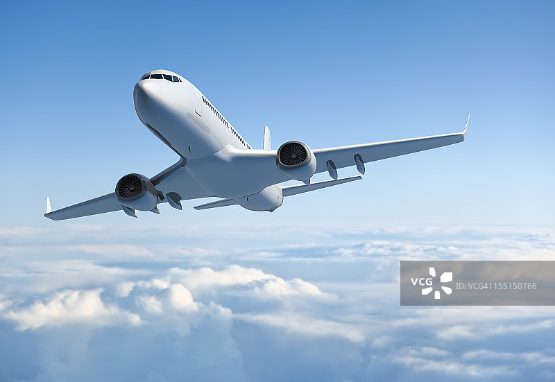 飞越云端的客运喷气式飞机图片素材