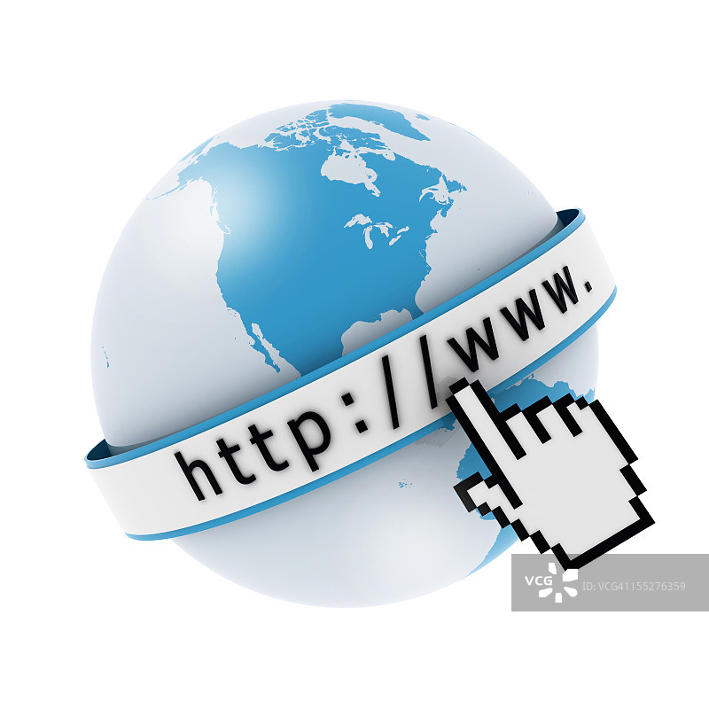 带有光标的3D地球仪代表互联网搜索图片素材