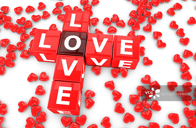 情人节填字游戏与红色爱心图片素材