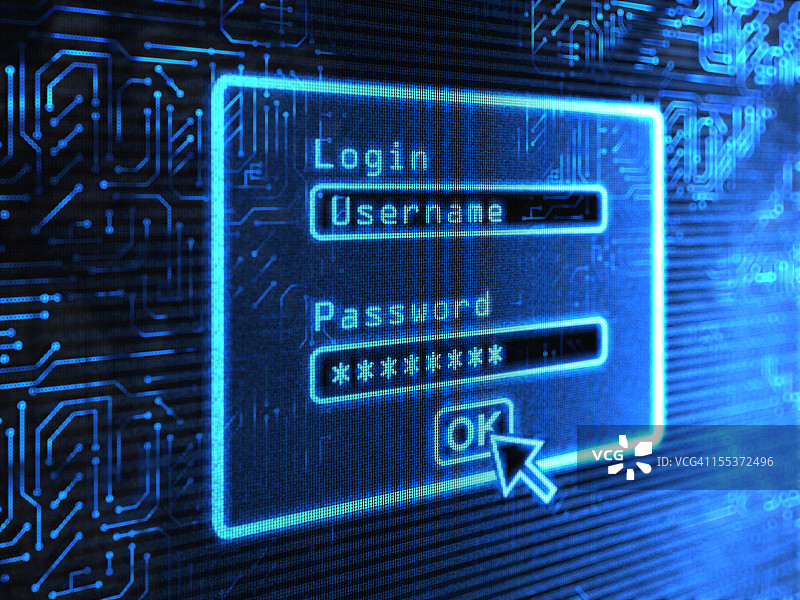 蓝色电脑屏幕上的登录和密码框图片素材
