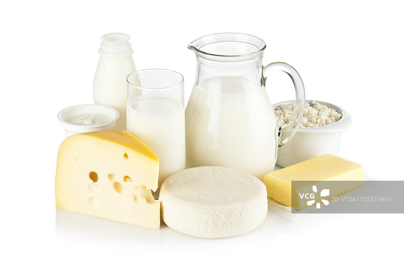 白色背景上常见的乳制品图片素材