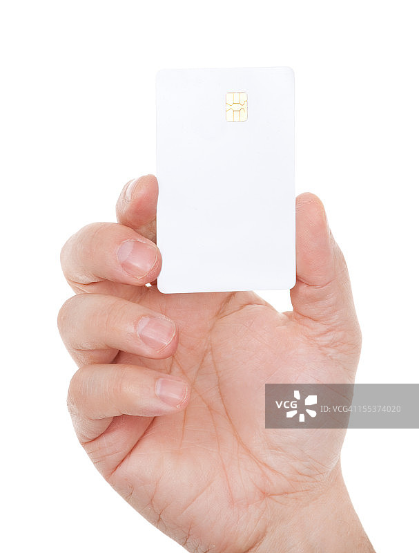 白色背景上手持空白卡片的男人图片素材