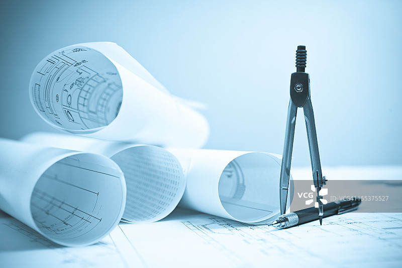 建筑蓝图与绘图工具图片素材