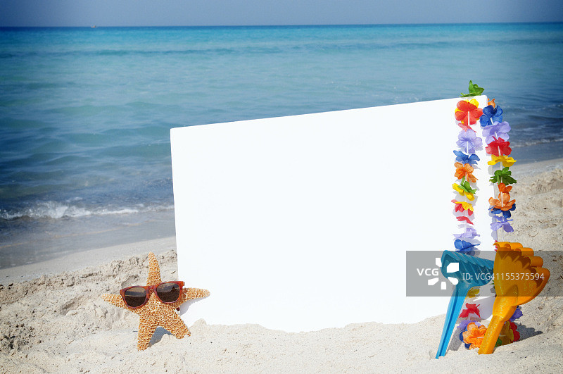 海滩上带海星的空白广告牌图片素材