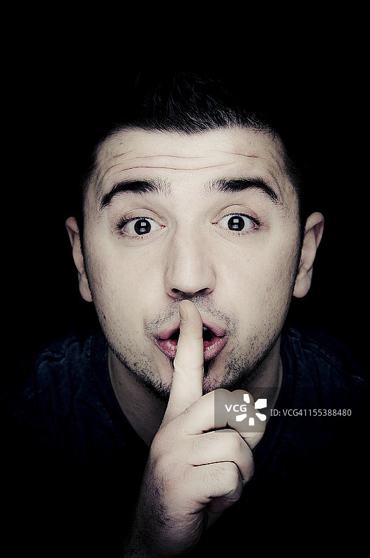 手指放在嘴唇上的人物肖像图片素材