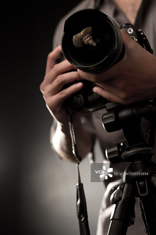 手持专业镜头的相机图片素材