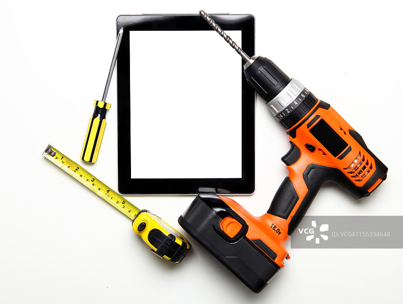 带数位平板电脑的工作工具图片素材