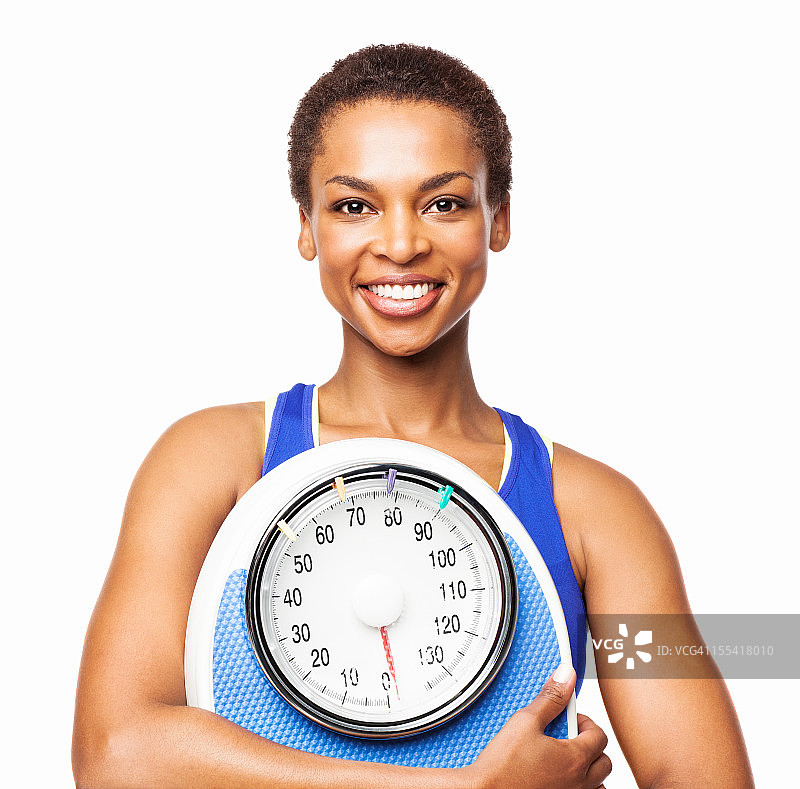 手持秤的非裔美国妇女 - 隔离图片素材