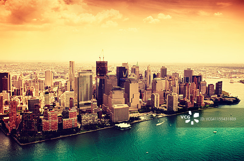 从直升机上看曼哈顿和归零地图片素材