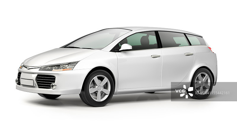 白色背景上的白色现代紧凑型汽车图片素材
