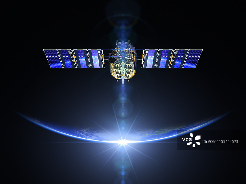 太空中的卫星和日出图片素材