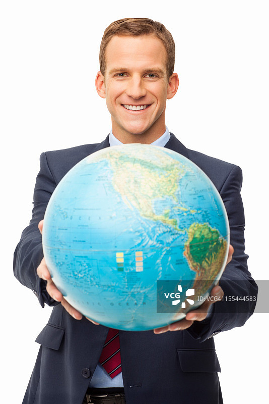 手持地球仪的商务经理 - 独立图片素材