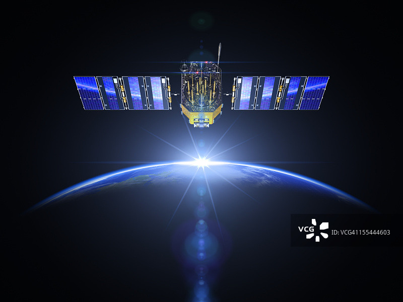 太空中的卫星和日出图片素材