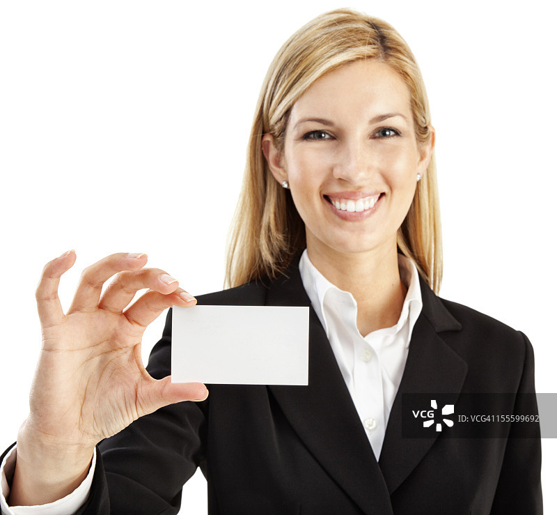 拿着空白名片的女商人图片素材