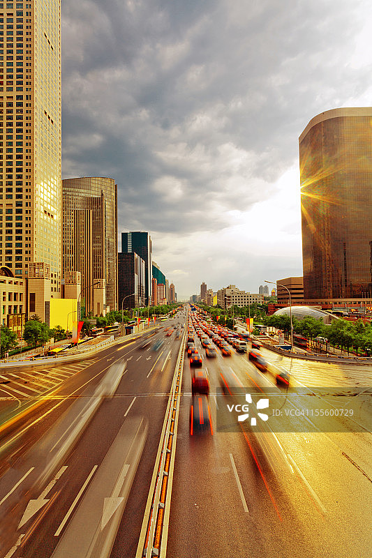 中国北京CBD傍晚日落图片素材