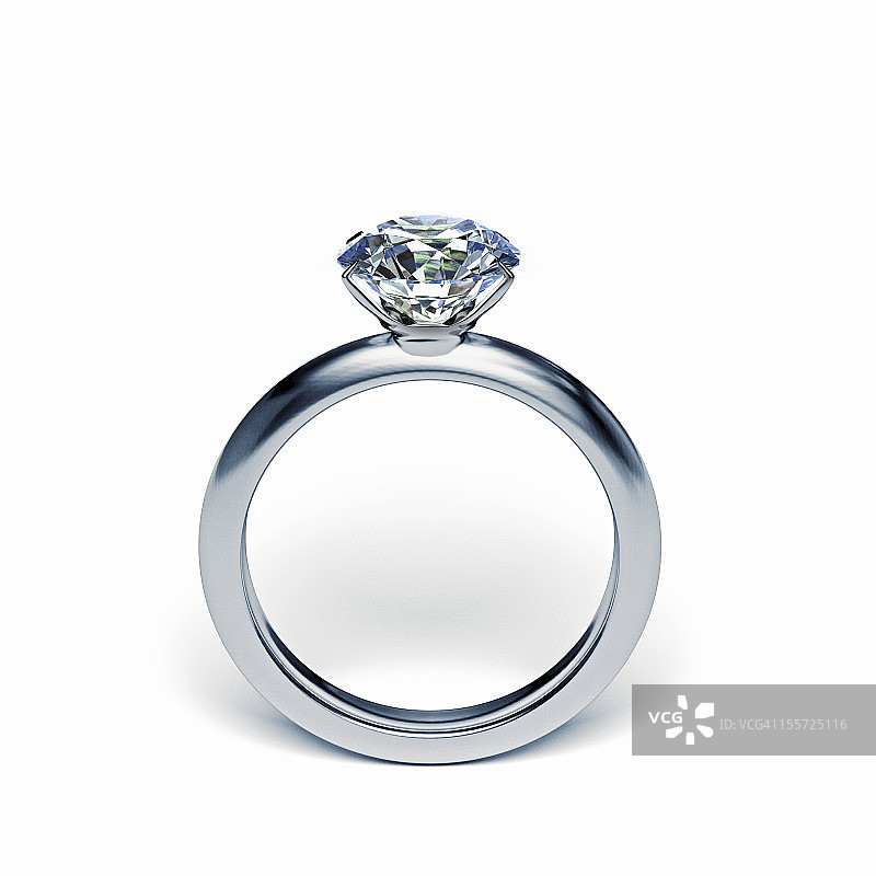 白色表面上的银色钻石戒指图片素材