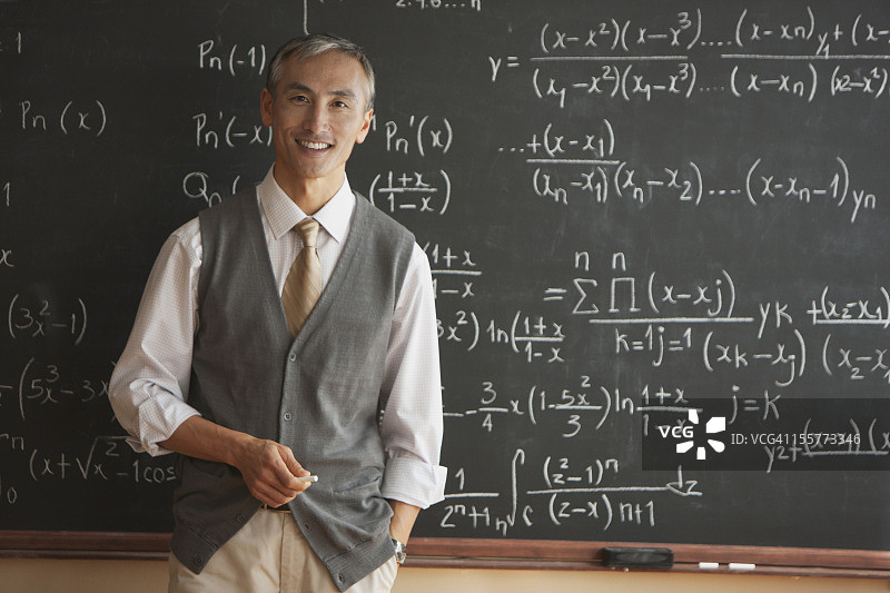 老师在黑板前的肖像图片素材