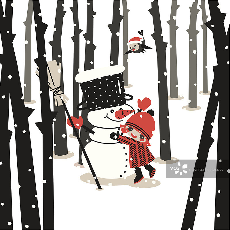 雪人与女孩图片素材