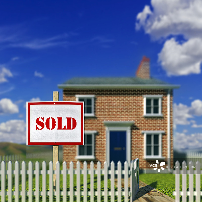 带“售出”标志的独立式住宅图片素材