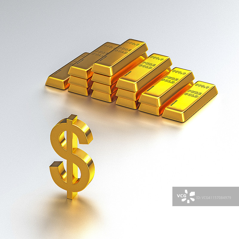 金色美元符号和金条堆图片素材