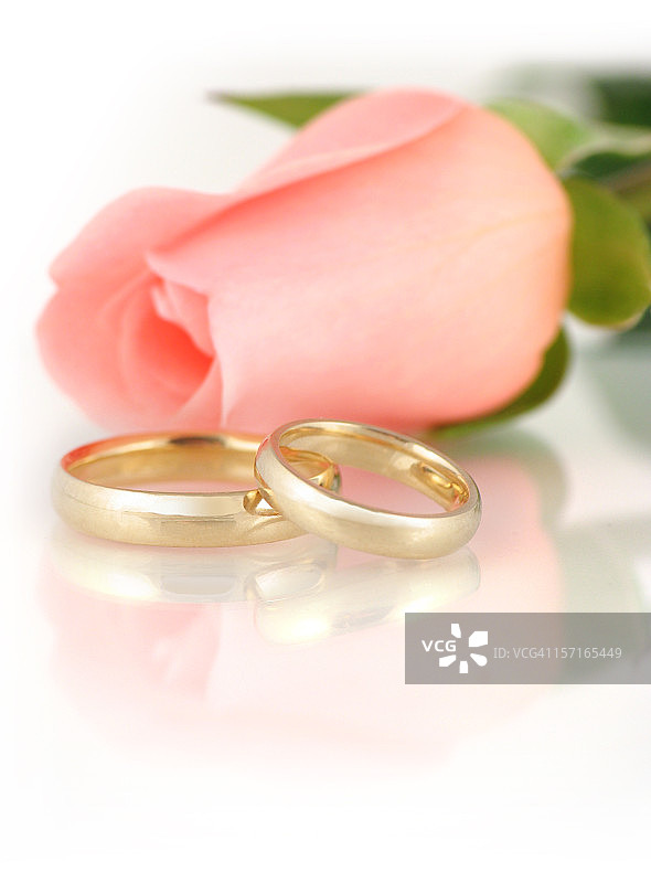 粉色玫瑰与结婚戒指图片素材