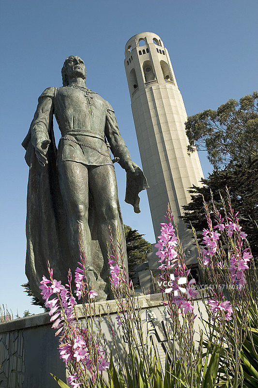 旧金山的哥伦布雕像和科伊特塔图片素材