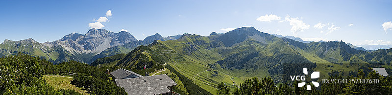 从萨雷瑟约赫峰顶观看列支敦士登阿尔卑斯山全景图片素材