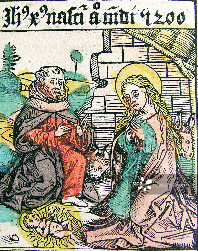 仿古圣经插图：耶稣诞生图片素材