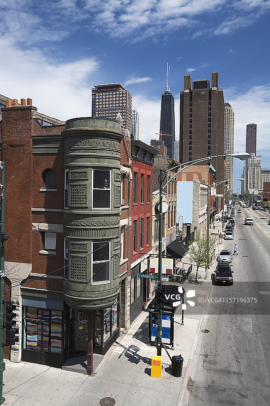 芝加哥的街角商店和街道图片素材
