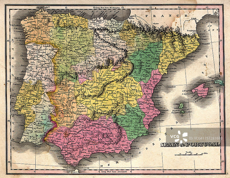 西班牙和葡萄牙复古地图图片素材