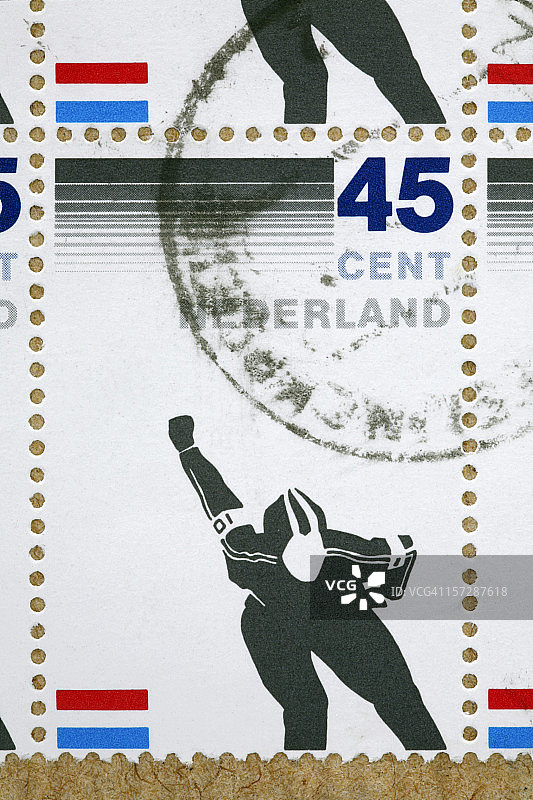 荷兰邮票上的速度滑冰运动员图片素材