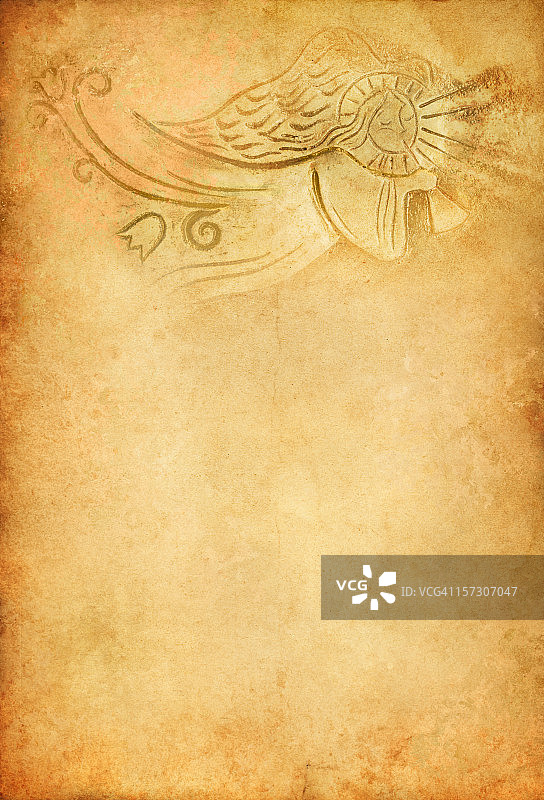 旧纸上的天使与小号图片素材
