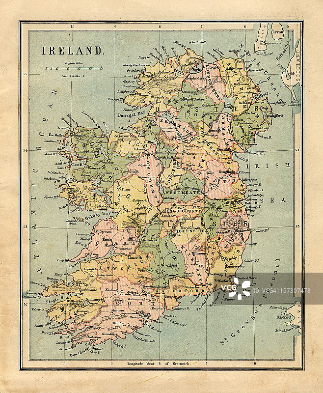 爱尔兰的旧棕褐色地图图片素材