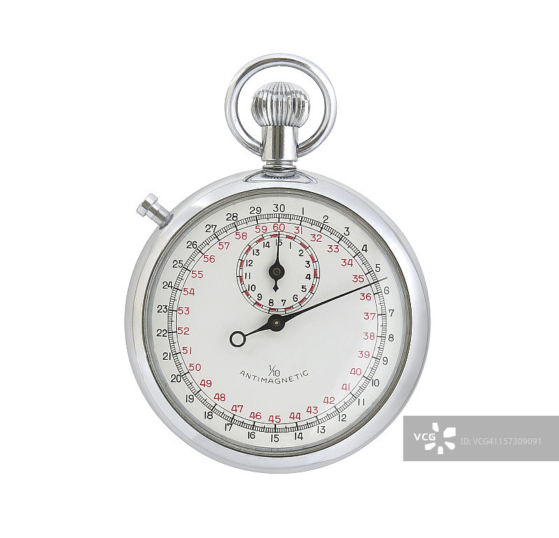 老式机械秒表 - 白色背景，带裁剪路径图片素材