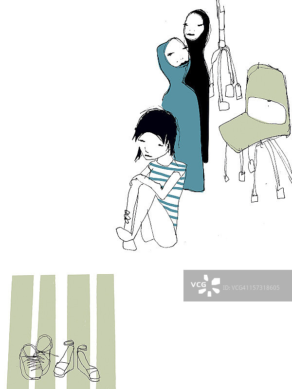 孤独的女孩坐在房间里图片素材