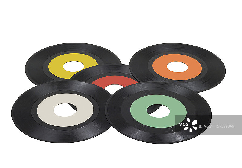 五张旧45转唱片图片素材