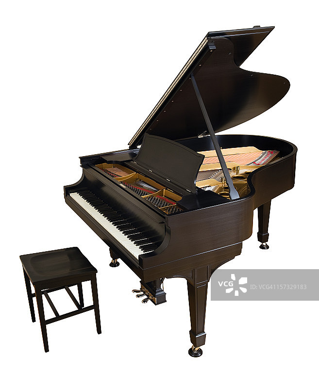 白色客厅里的三角钢琴图片素材