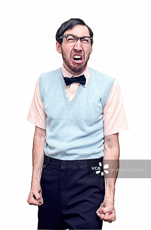 在白色背景上生气的书呆子图片素材