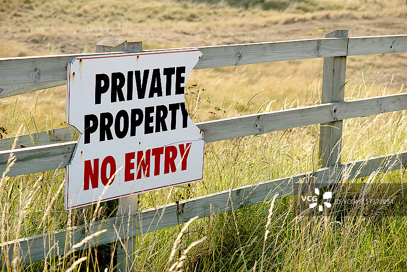 木栅栏上的私有财产标志图片素材