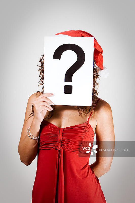 带问号的圣诞女孩图片素材