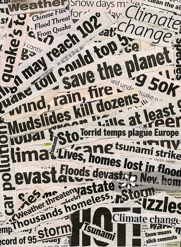 全球变暖相关报纸头条拼贴图片素材