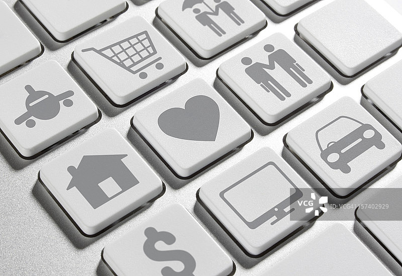 电脑键盘上的现代生活方式图标图片素材