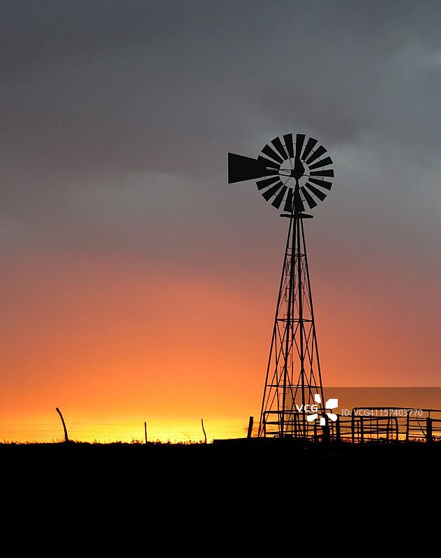美丽的日落和风车图片素材